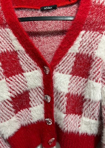 Kırmızı Ekose Desenli Triko Hırka - Görsel 3