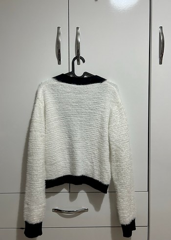 Düğmeli Midi Beyaz Kadın Hırka - Görsel 3