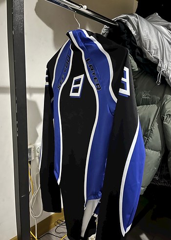 Uzun Kollu Mavi Biker Tarzı kadın çıt çıtlı boody - Görsel 2