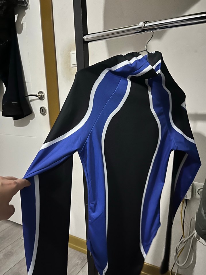 Uzun Kollu Mavi Biker Tarzı kadın çıt çıtlı boody - Görsel 3