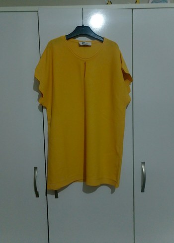 Sarı Kısa Kollu Salaş Kadın Bluz - Görsel 4