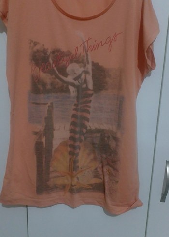 turuncu Baskılı  Kısa Kollu, Bol Kesim tişört - Görsel 5