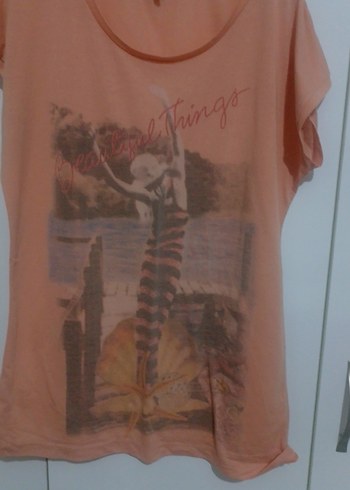 turuncu Baskılı  Kısa Kollu, Bol Kesim tişört - Görsel 4