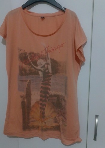 turuncu Baskılı  Kısa Kollu, Bol Kesim tişört - Görsel 2