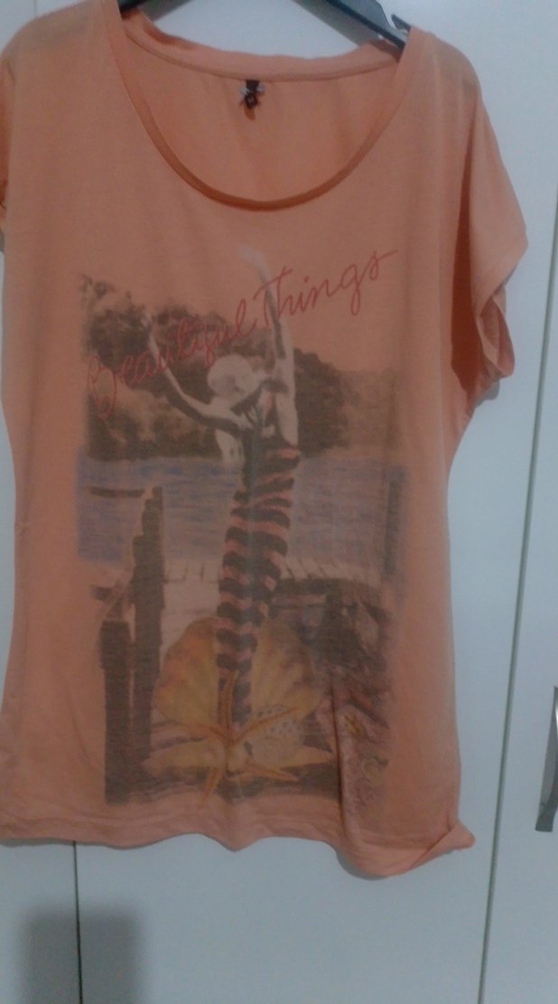 turuncu Baskılı  Kısa Kollu, Bol Kesim tişört - Görsel 4