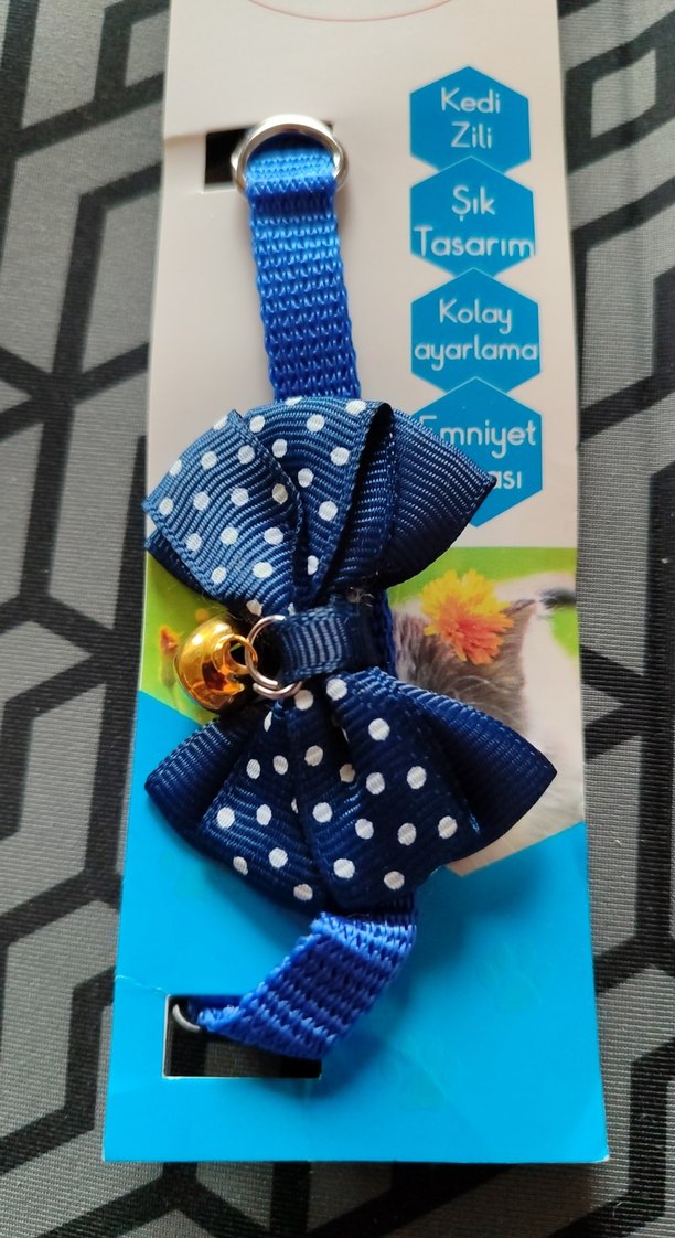 Mavi Puantiyeli Kedi Tasması Zilli - Görsel 2
