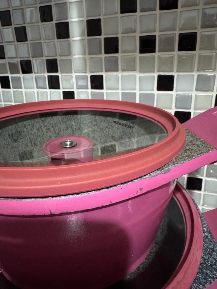 Pembe Saplı Gri Tabanlı Tencere Seti - Görsel 4