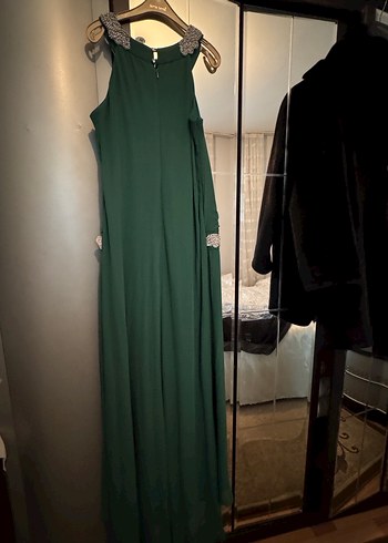 Yeşil Drapeli sifon  Uzun Abiye Elbise - Görsel 4