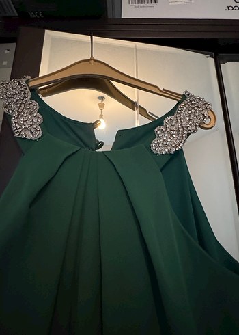 Yeşil Drapeli sifon  Uzun Abiye Elbise - Görsel 2