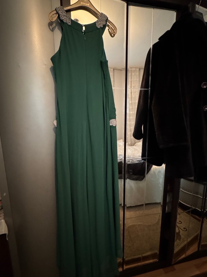 Yeşil Drapeli sifon  Uzun Abiye Elbise - Görsel 4