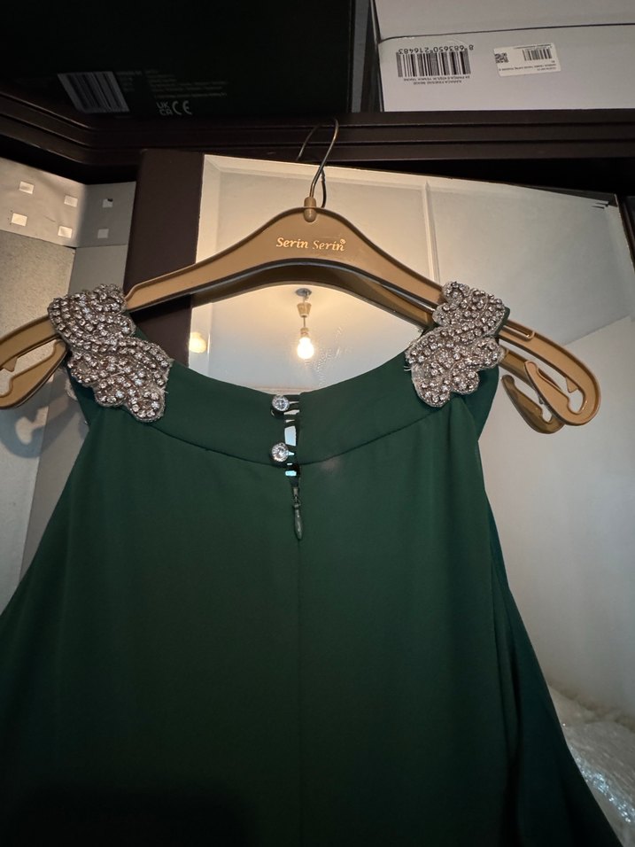 Yeşil Drapeli sifon  Uzun Abiye Elbise - Görsel 3