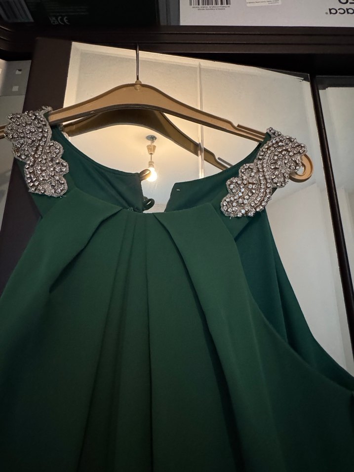 Yeşil Drapeli sifon  Uzun Abiye Elbise - Görsel 2