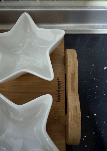 Bambum Beyaz Ay ve Yıldız Şekilli peynir sunum Tabak Seti - Görsel 3