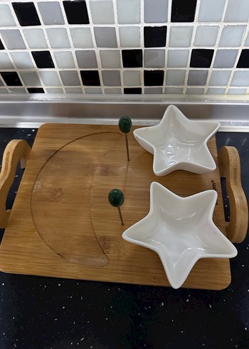 Bambum Beyaz Ay ve Yıldız Şekilli peynir sunum Tabak Seti - Görsel 5