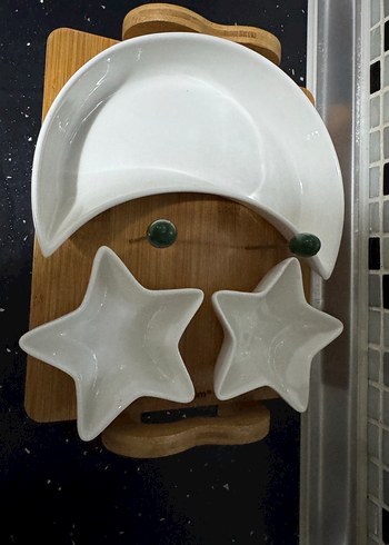 Bambum Beyaz Ay ve Yıldız Şekilli peynir sunum Tabak Seti - Görsel 2