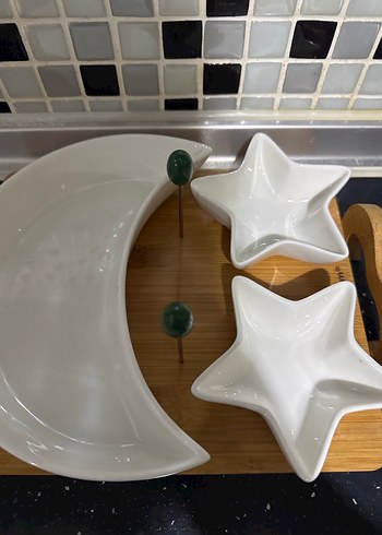 Bambum Beyaz Ay ve Yıldız Şekilli peynir sunum Tabak Seti - Görsel 4