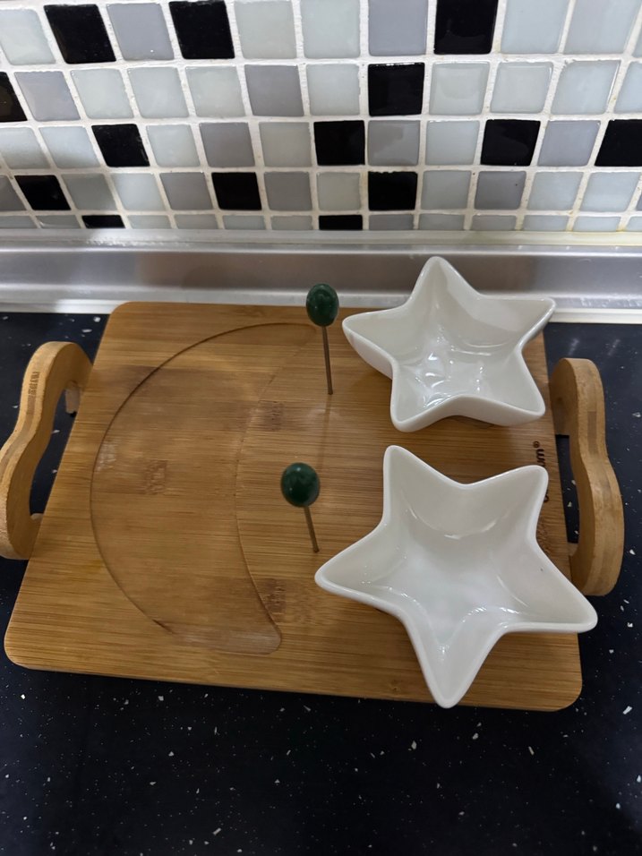 Bambum Beyaz Ay ve Yıldız Şekilli peynir sunum Tabak Seti - Görsel 5