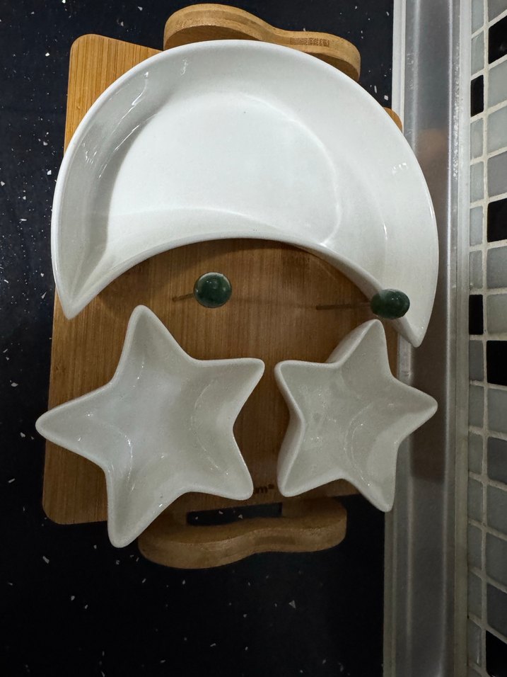 Bambum Beyaz Ay ve Yıldız Şekilli peynir sunum Tabak Seti - Görsel 2