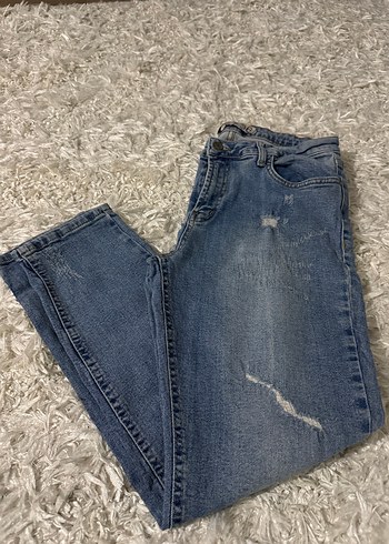 Yırtık Detaylı Gri Mavi Rahat Kesim Kadın Kot Pantolon - Görsel 4