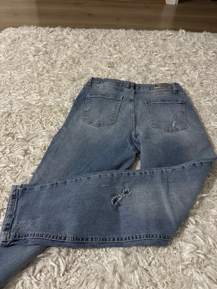 Yırtık Detaylı Gri Mavi Rahat Kesim Kadın Kot Pantolon - Görsel 2