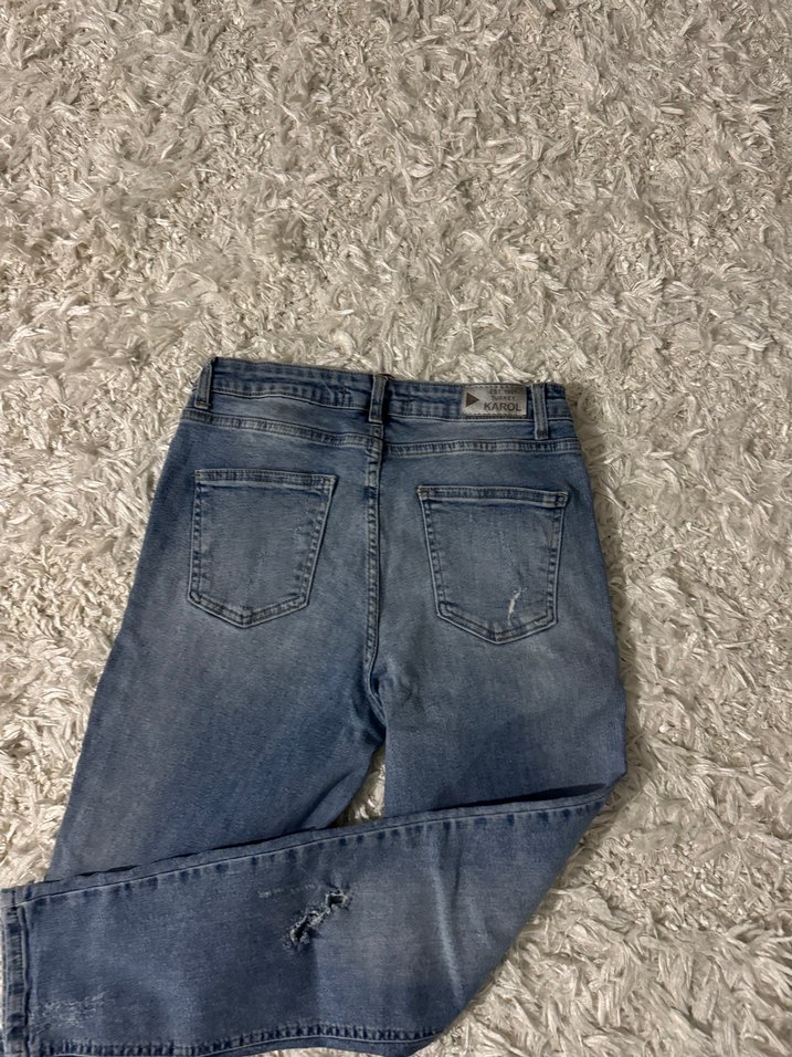 Yırtık Detaylı Gri Mavi Rahat Kesim Kadın Kot Pantolon - Görsel 3