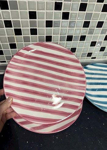 Renkli Çizgili Seramik Tabak Seti - Görsel 4