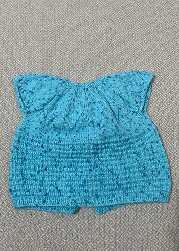 Kız erkek Çocuk Mavi Örgü Kolsuz Hırka - Görsel 2
