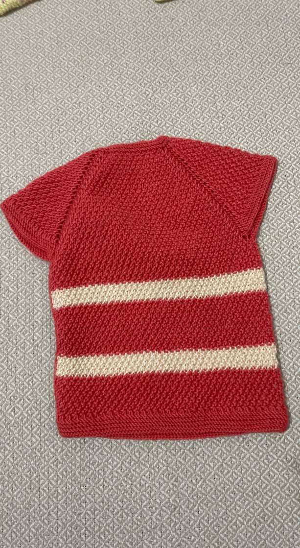 Kız Çocuk Kırmızı Kısa Kollu Örgü Hırka - Görsel 2