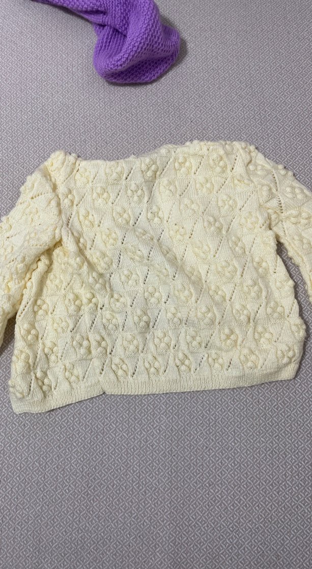 Kız Çocuk Vintage Beyaz Örgü Hırka - Görsel 2