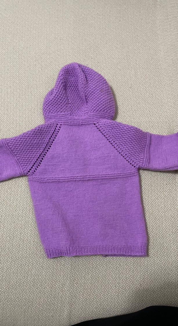 Mor Kapüşonlu Kız Triko Hırka - Görsel 2