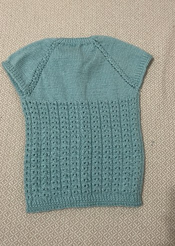 Kız,erkek Çocuk Turkuaz Örgü Kolsuz Hırka - Görsel 2