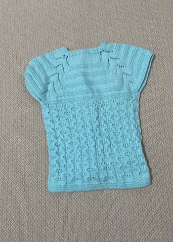 Kız erke Çocuk Mavi Kısa Kollu Örgü Hırka - Görsel 2