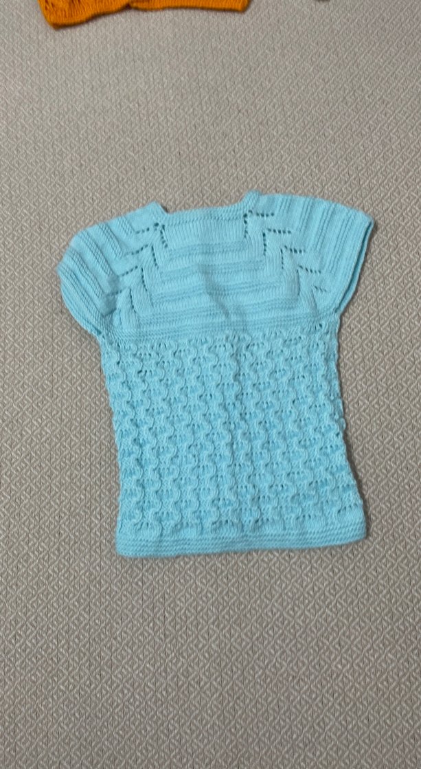 Kız erke Çocuk Mavi Kısa Kollu Örgü Hırka - Görsel 2