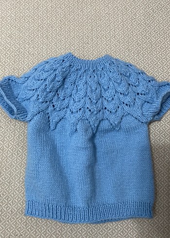 Erkek Kız bebek Mavi Kısa Kollu Örgü Hırka - Görsel 2