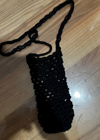 Siyah Örgü Termos Telefon çantası - Görsel 2