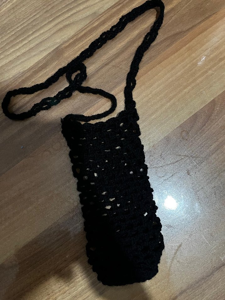 Siyah Örgü Termos Telefon çantası - Görsel 2