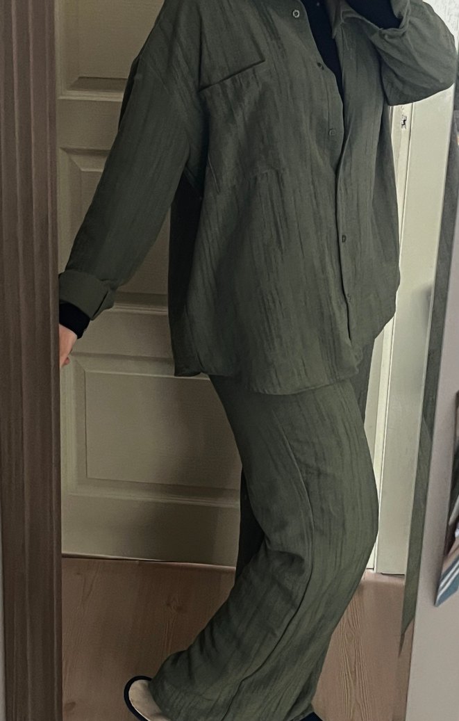 Kadın Khaki Keten Regular Fit Takım - Görsel 2