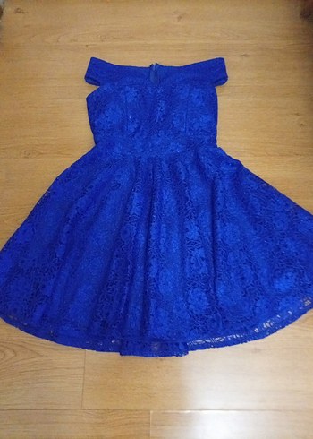 Dantel Detaylı Mavi Mini Abiye Elbise - Görsel 3