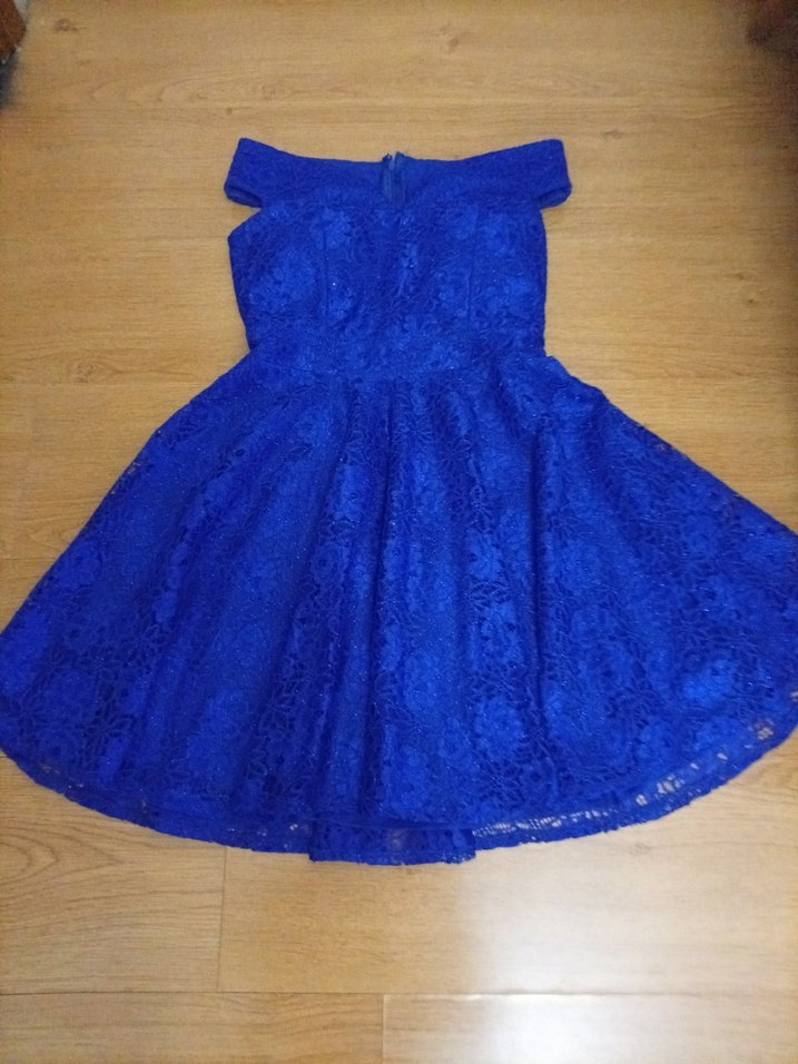 Dantel Detaylı Mavi Mini Abiye Elbise - Görsel 3