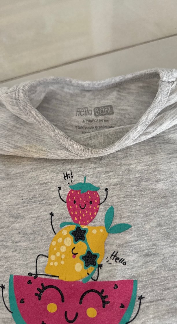 Kız Çocuk Gri Kısa Kollu Baskılı Tişört - Görsel 3