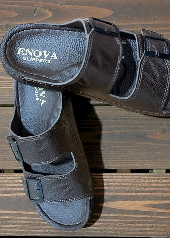 Kahverengi Tokalı deri Erkek terlik - Görsel 3