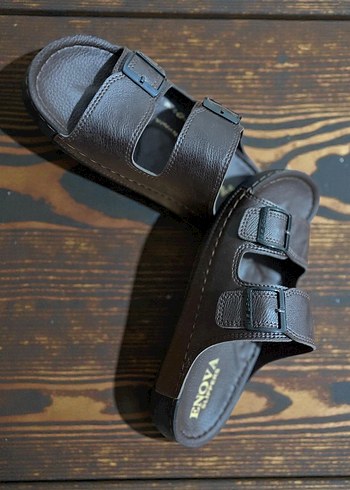 Kahverengi Tokalı deri Erkek terlik - Görsel 4