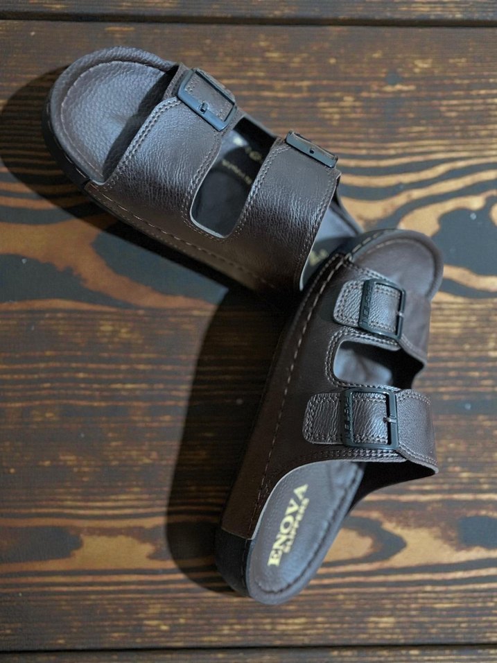 Kahverengi Tokalı deri Erkek terlik - Görsel 4