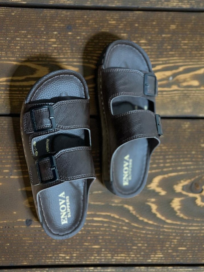 Kahverengi Tokalı deri Erkek terlik - Görsel 2