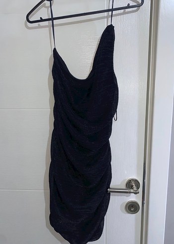 Siyah Straplez Drapeli Mini Elbise - Görsel 2