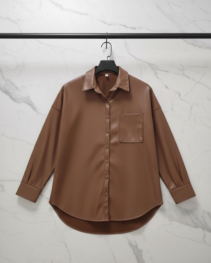 Sezonluk deri ceket ve gömlek - Görsel 2