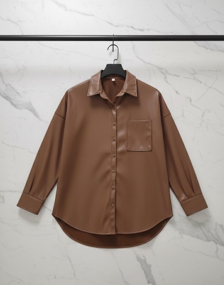 Sezonluk deri ceket ve gömlek - Görsel 4