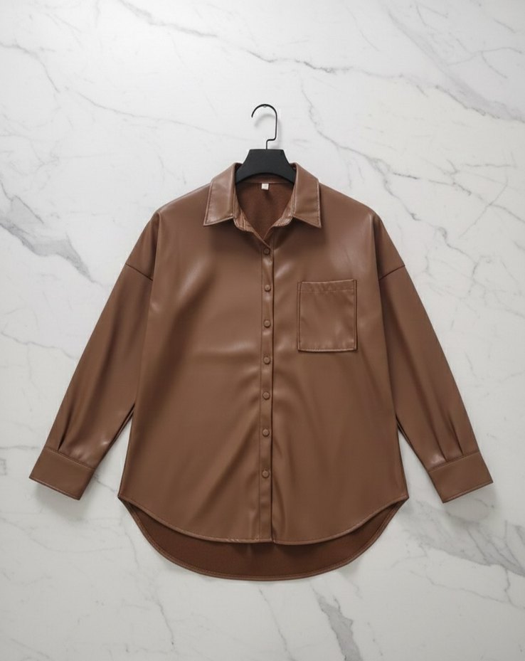 Sezonluk deri ceket ve gömlek - Görsel 3