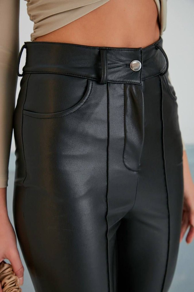 KADİFE İÇLİKLİ ÇİMA DETAYLI DERİ TAYT - Görsel 5