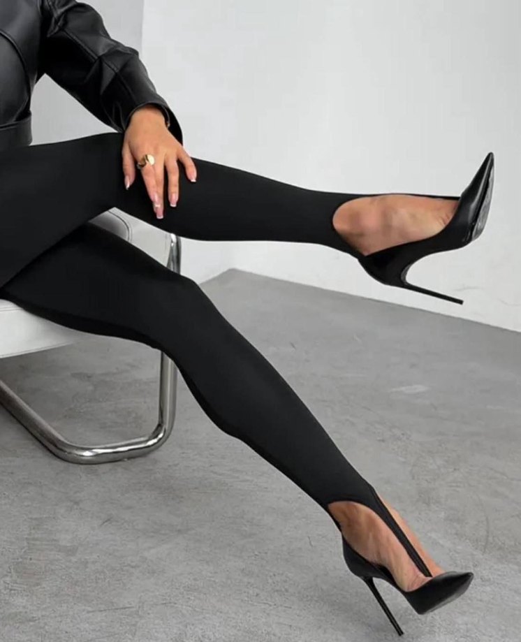 SİYAH PARMAK GEÇİRMELİ KADIN TAYT - Görsel 3